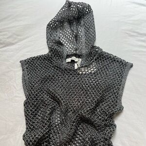 ZARA Knit Gunmetal Silver Metallic Hooded Coverup Size S NWT 🏷️